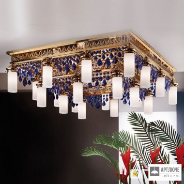 Orion DLU 1704 12+8 gold Pendel blau — Потолочный накладной светильник ORIONtal ceiling light, 12+8 lampholders, 24K gold plated and blue crystal drops