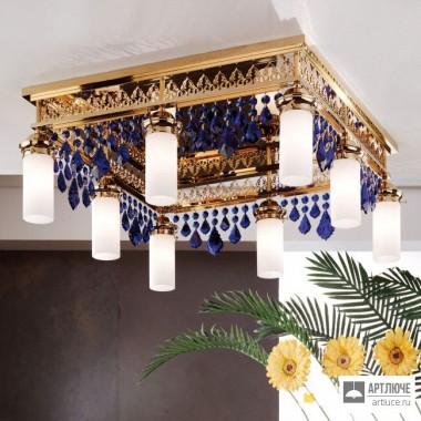 Orion DLU 1704 8 gold Pendel blau — Потолочный накладной светильник ORIONtal ceiling light, 8 lampholders, 24K gold plated and blue crystal drops