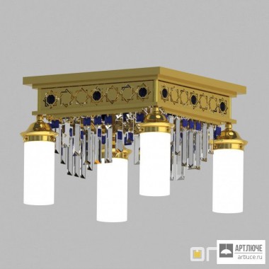 Orion DLU 1705 4 gold Prisma blau — Потолочный накладной светильник ORIONtal ceiling light, 4 lampholders, 24K gold plated and blue crystal prisms