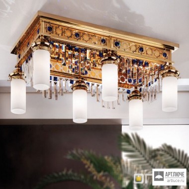 Orion DLU 1705 6 gold Prisma blau — Потолочный накладной светильник ORIONtal ceiling light, 6 lampholders, 24K gold plated and blue crystal prisms