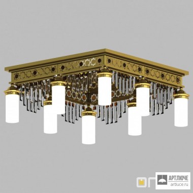 Orion DLU 1705 8 gold Prisma topas — Потолочный накладной светильник ORIONtal ceiling light, 8 lampholders, 24K gold plated and topas crystal prisms