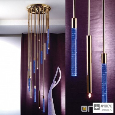 Orion DLU 2374 44 8+8 gold Blase LED-blau — Потолочный накладной светильник LED spiral chandelier, 8+8 lamps, gold finish, blue LED and bubble decoration