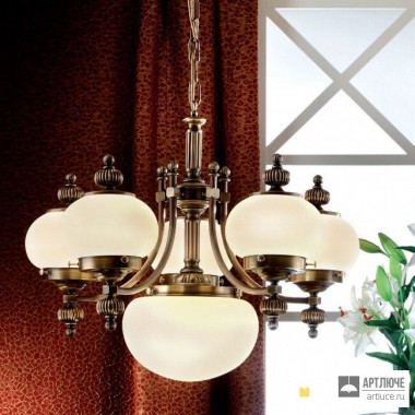 Orion LU 1319 5+1 Patina 328, 329 champ matt — Потолочный подвесной светильник Wiener Nostalgie Chandelier, 5+1 lamps, antique brass finish, upwards, champagne coloured glasses