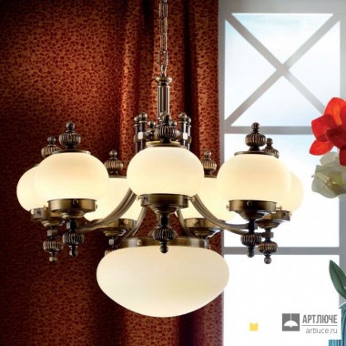 Orion LU 1319 7+1 Patina 328, 330 champ matt — Потолочный подвесной светильник Wiener Nostalgie Chandelier, 7+1 lamps, antique brass finish, upwards, champagne coloured glasses