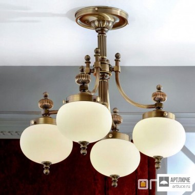 Orion LU 1321 4 Patina 328 champ matt — Потолочный подвесной светильник Wiener Nostalgie ceiling light, 4 lamps, antique brass finish, champagne coloured glasses