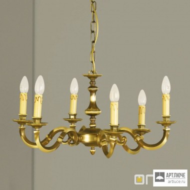 Orion LU 1357 6 Patina — Потолочный подвесной светильник Flemish chandelier with cast parts, 6 lamps, Antique Brass finish