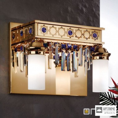 Orion WA 2-1244 2 gold Prisma blau — Настенный накладной светильник ORIONtal wall light, 2 lampholders, 24K gold plated and blue crystal prisms